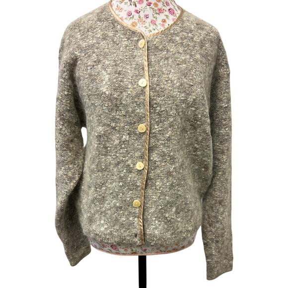 🤎 Casual Corner XL Mohair Blend Cardigan – Vintage 90s Textured Knit Neutral - Picture 1 of 5